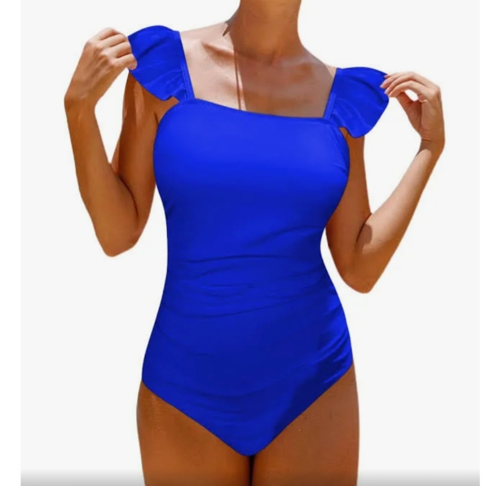Hilinker Women's Ruffle Shoulder One Piece Bathing Suit